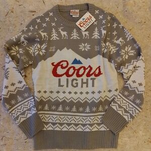 NWT Coors Light Knitted Winter Men's Ugly Xmas Sweater Gray White Beer Size S